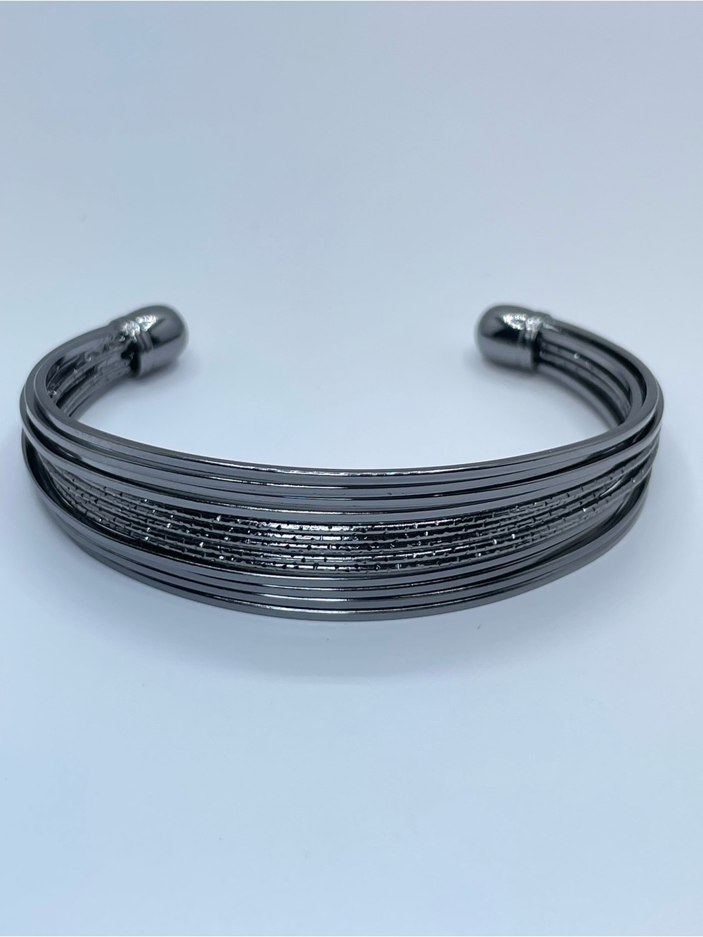 Gunmetal Tone Layered Cuff Bracelet Modern Bold Statement Bangle